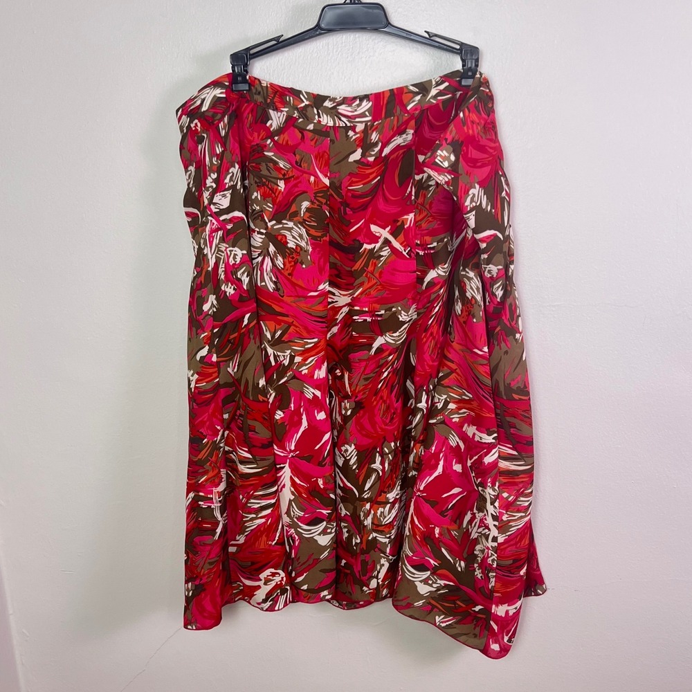 CJ Banks Floral Midi Skirt 3X Pink Red Abstract Print A-Line Plus Size Flowy Y2K